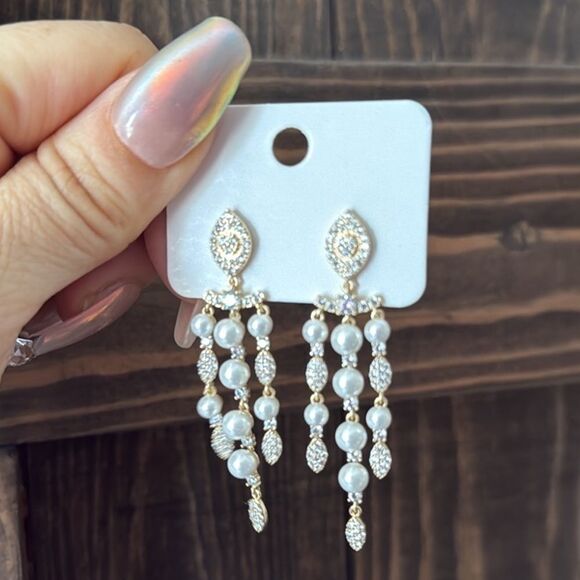 Elegant 14K Gold Plated and Silver Pearl Drop Earrings - Picture 7 of 10